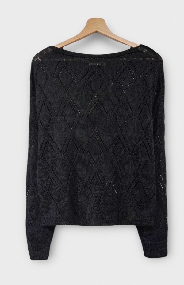 Black Diamond Crochet Knit Sweater