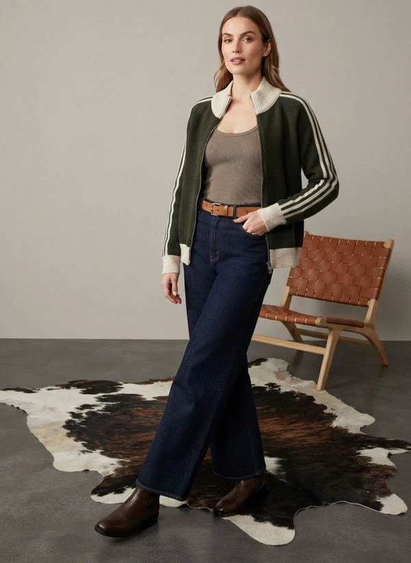 Varsity Stripe Knit Bomber Jacket/Cardigan