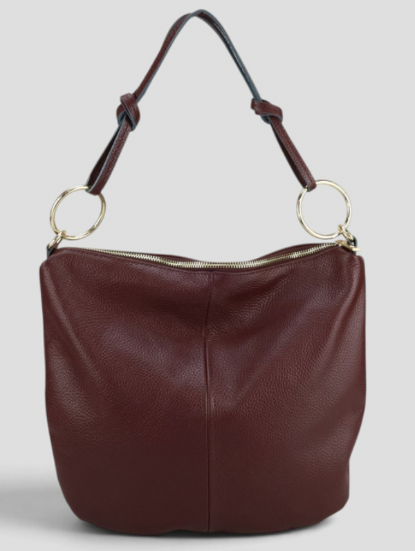 Italian Leather Hobo Bag w/Thail Silver Rings