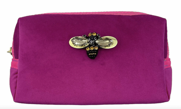 Sixton London Fuchsia make-up bag & gold bee pin