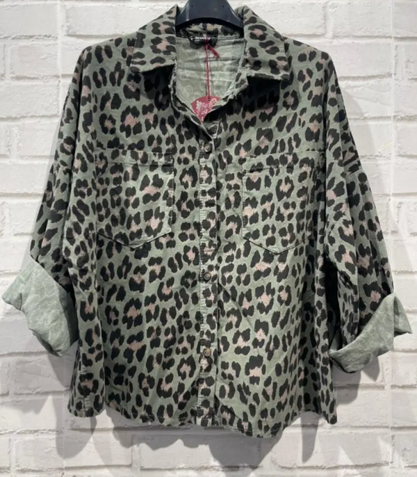 Velour Khaki Leopard Print Shirt