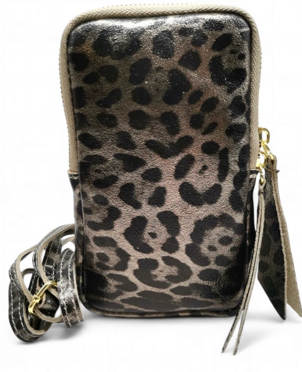 Leopard Print Leather Phone bag