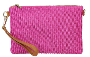 PINK Raffia Clutch Bag