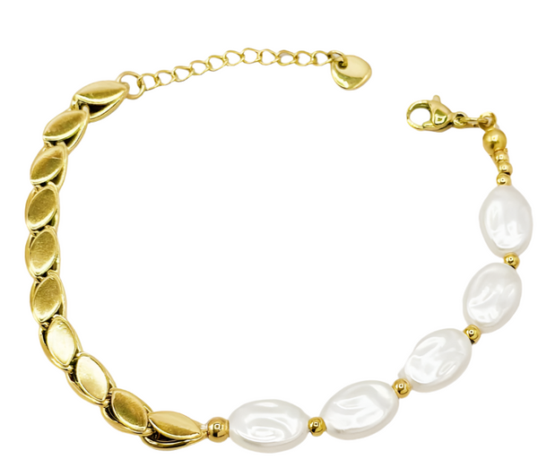 Gold Bean & Shell Bead Bracelet