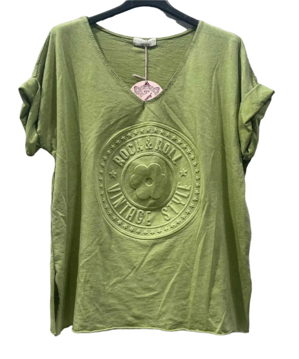 Rock and Roll T shirt in Olive Green