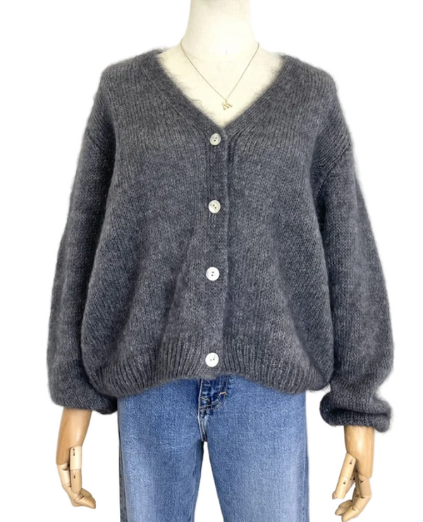 Grey cardigan with mohair mix and mother of pearl buttons
