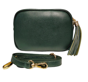 Italian leather crossbody bag with tassel