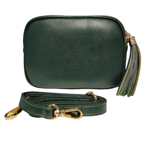 Italian leather crossbody bag with tassel