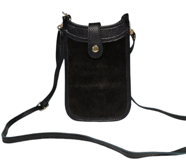 Black italian leather phone bag 