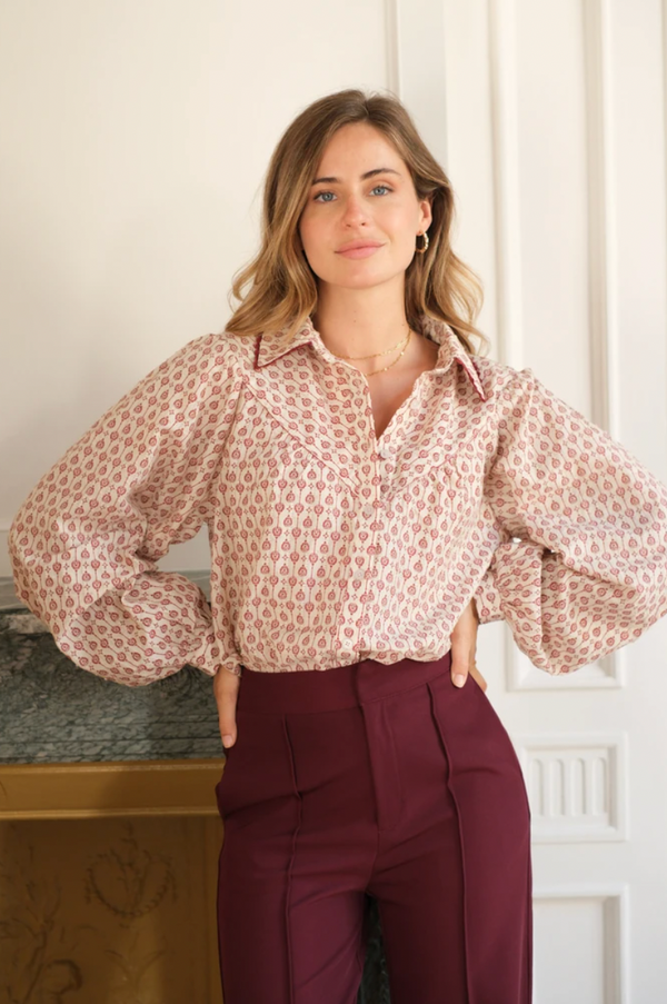 Printed Blouse w/Puff Sleeve