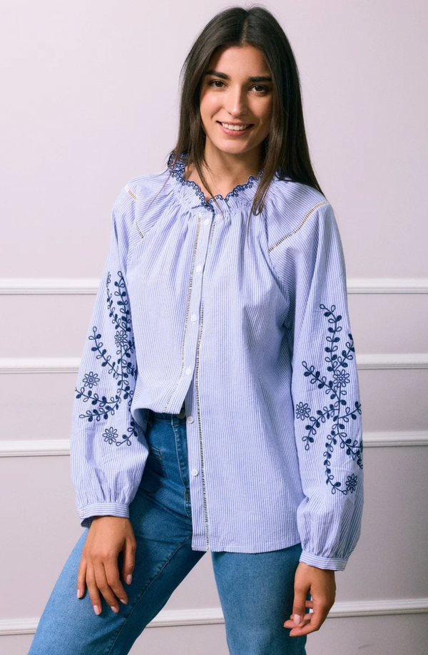 Stripe & Embroidered Shirt
