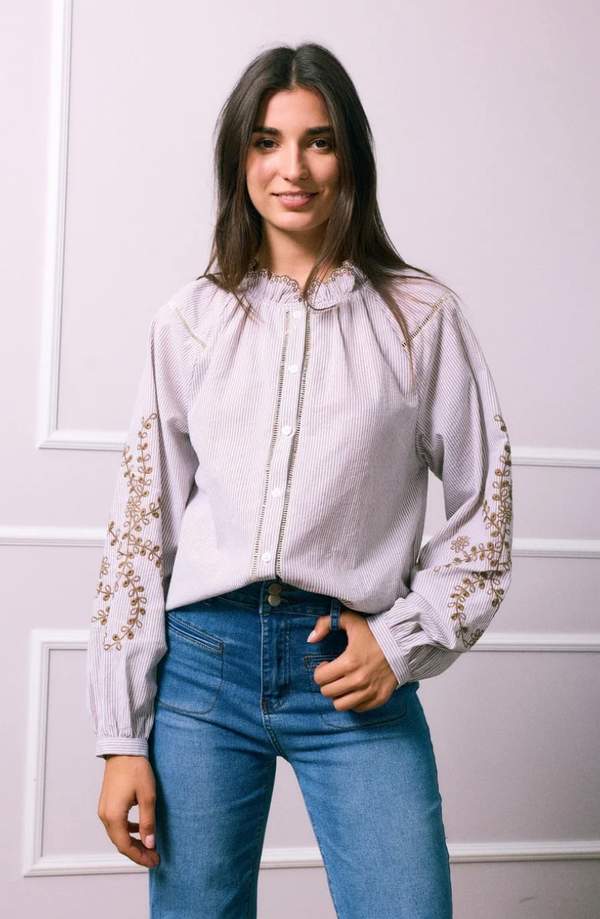 Stripe & Embroidered Shirt