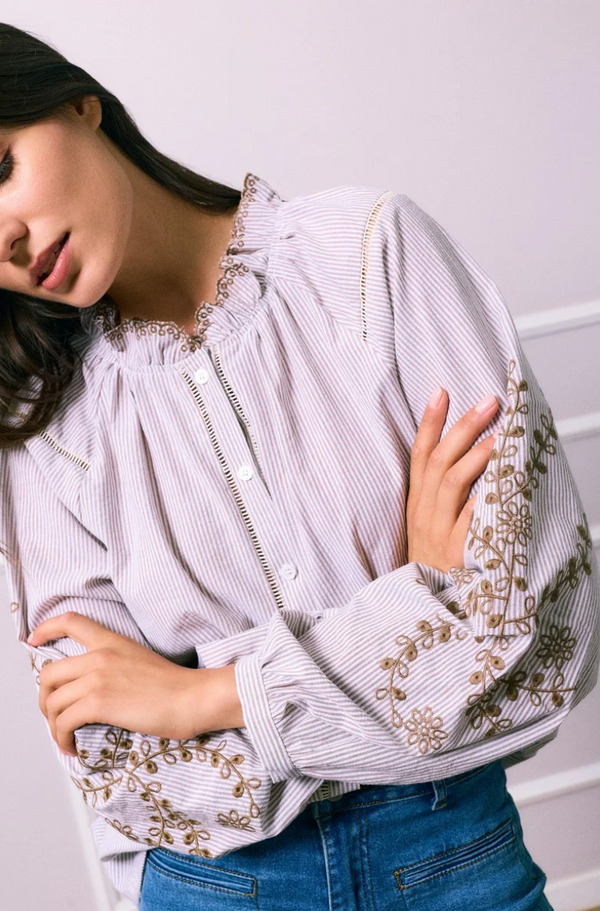 Stripe & Embroidered Shirt