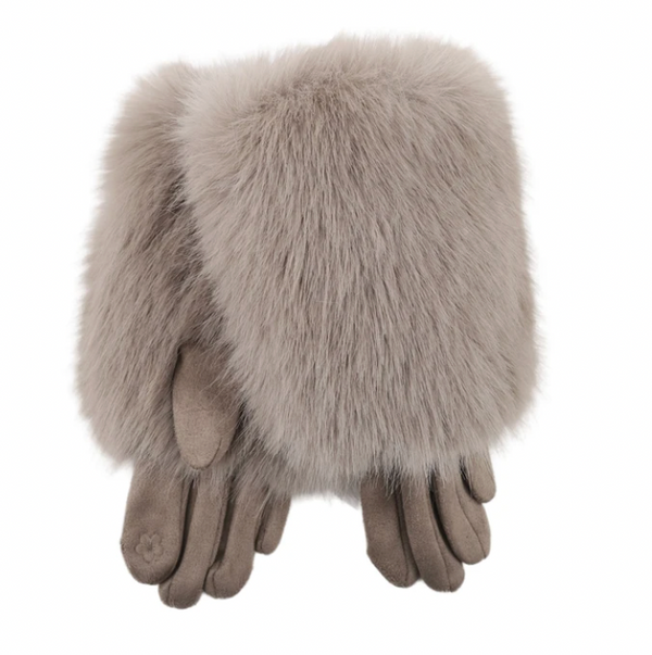 Suede-like gloves with detachable faux fur cuff