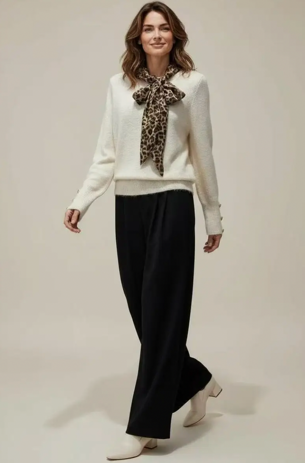 Sweater with Leopard Scarf