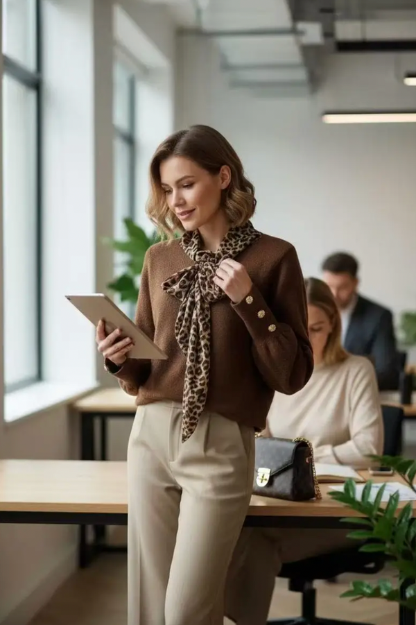 Sweater with Leopard Scarf