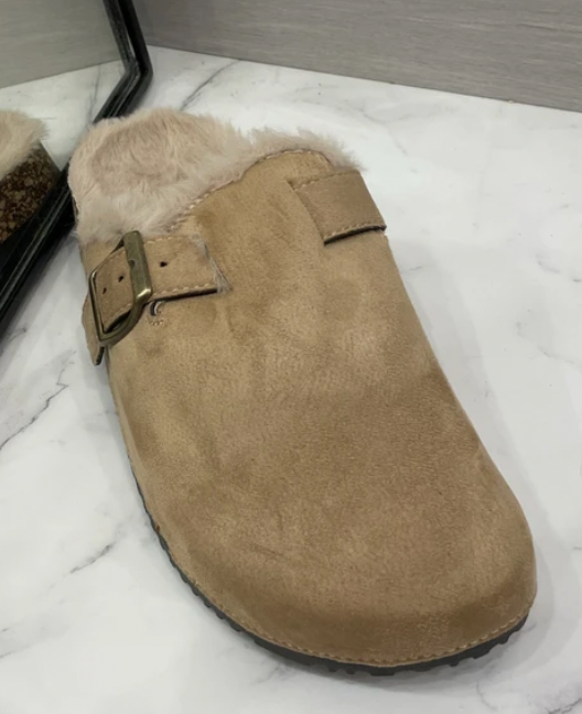 Faux Suede Mules w/Faux Fur