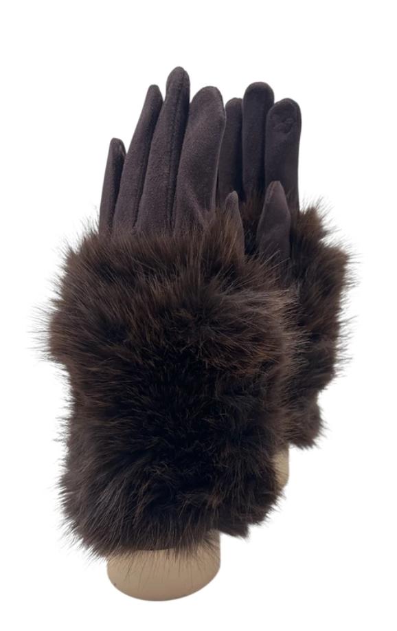 Suede-feel Gloves w/Detachable Faux Fur Cuff