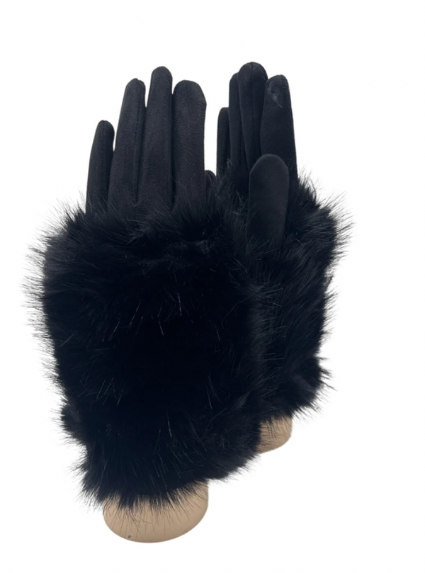 Suede-feel Gloves w/Detachable Faux Fur Cuff