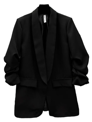 Black blazer with rouched sleeves