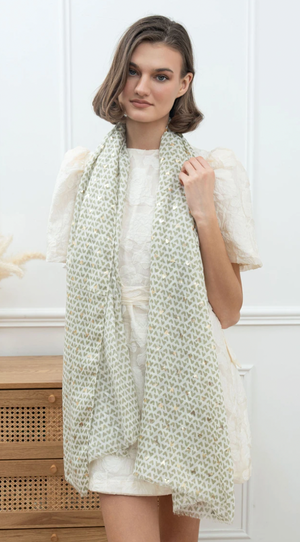 Green scarf with heart print and gold foil