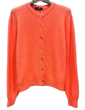 Round neck baby alpaca cardigan in coral