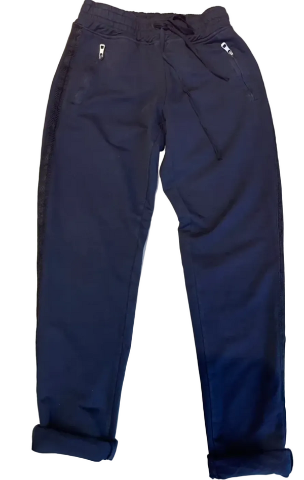 Navy joggers with stripe detail down the side