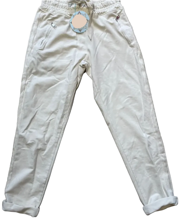 Light cream joggers with stripe detail down the side