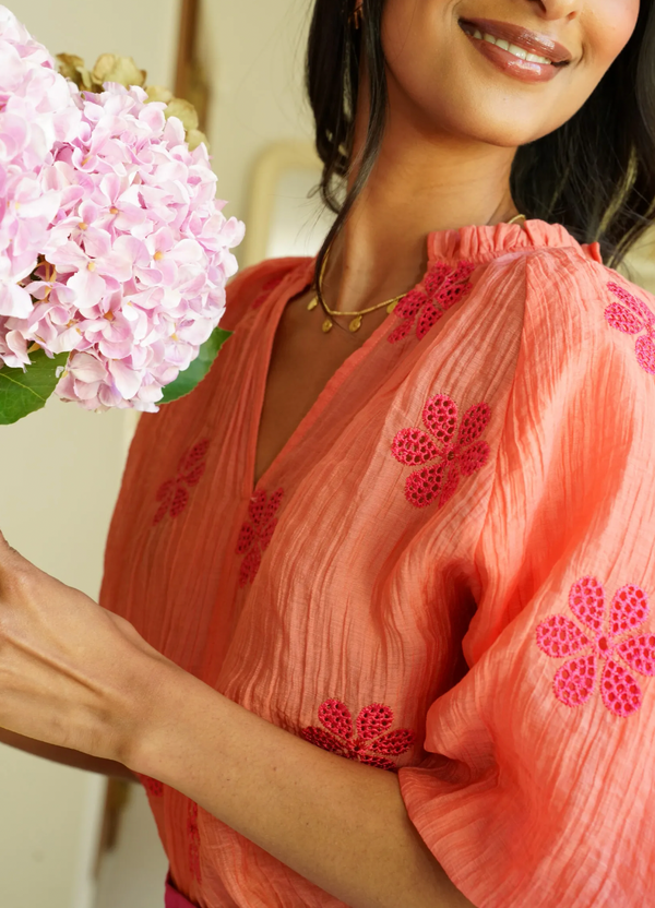 Floral Embroidered Boho Blouse