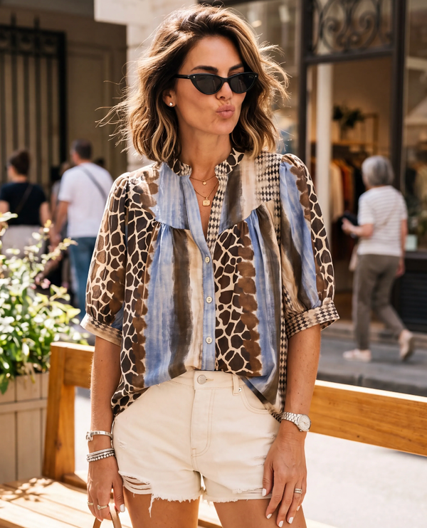 The Horizon Mixed-Print Blouse