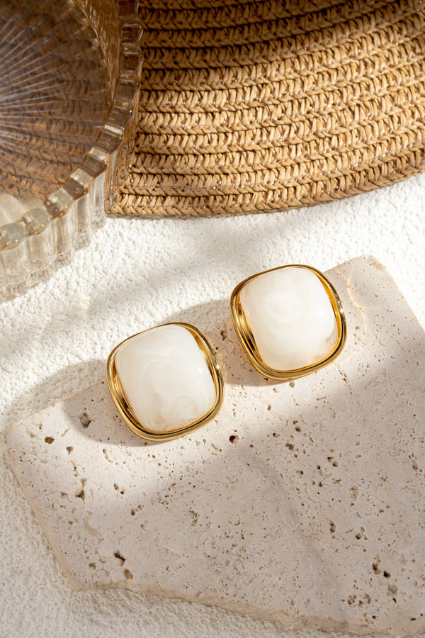 Set of 6 pairs of chic women's square colored resin gold-tone earrings