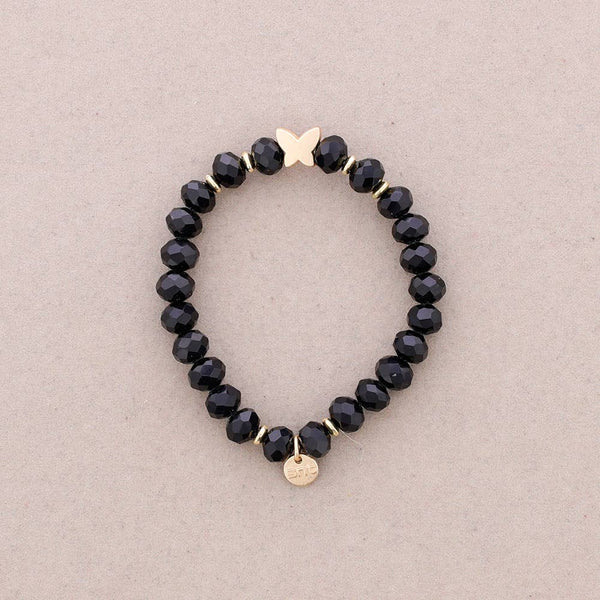 Elastic Bracelet with Faceted Crystal Butterfly Metal