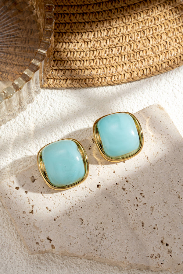 Set of 6 pairs of chic women's square colored resin gold-tone earrings