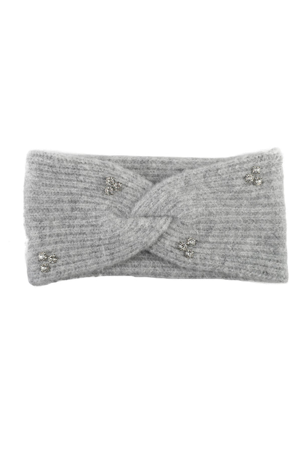 Ribbed Bow Knitted Headband with Rhinestones