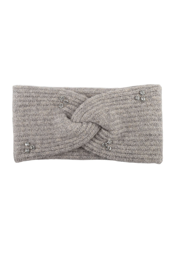 Ribbed Bow Knitted Headband with Rhinestones