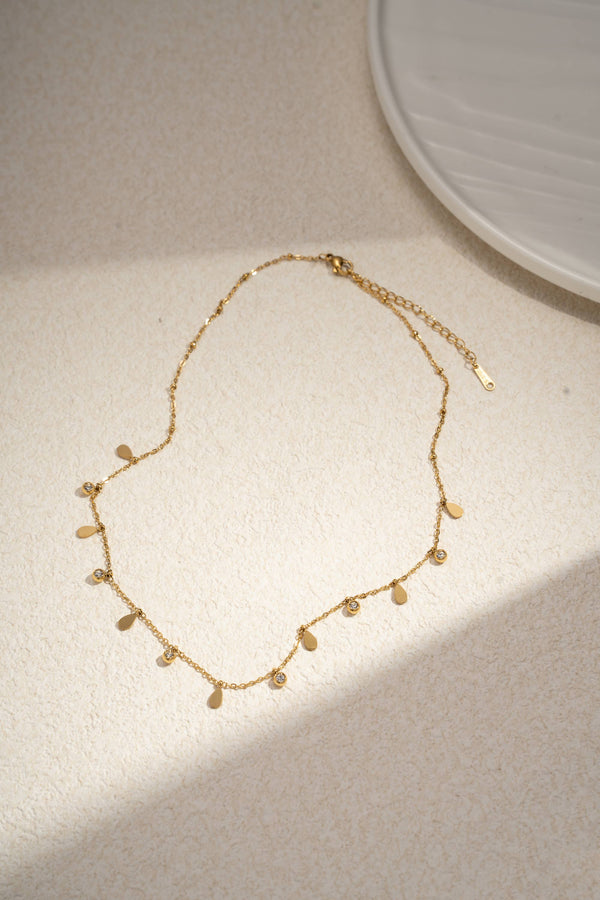 Small Drop Charm Necklace in Stainless Steel