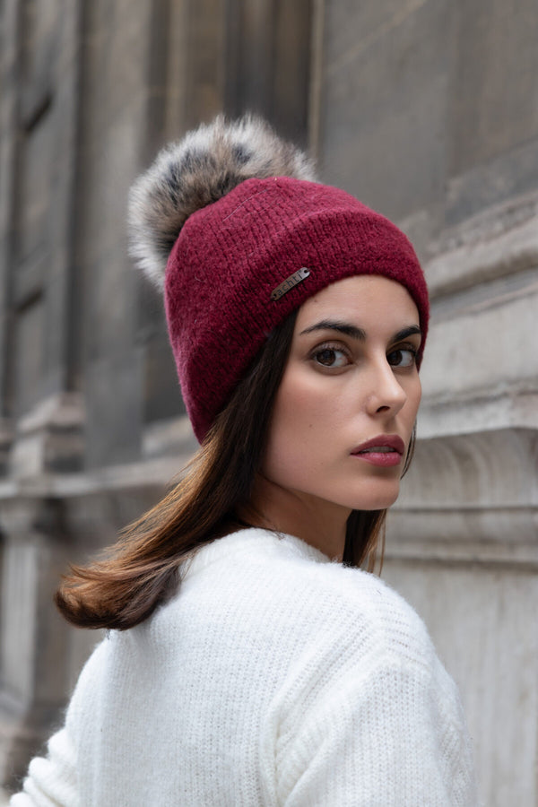 Burgundy Fleece Lined Bobble Hat
