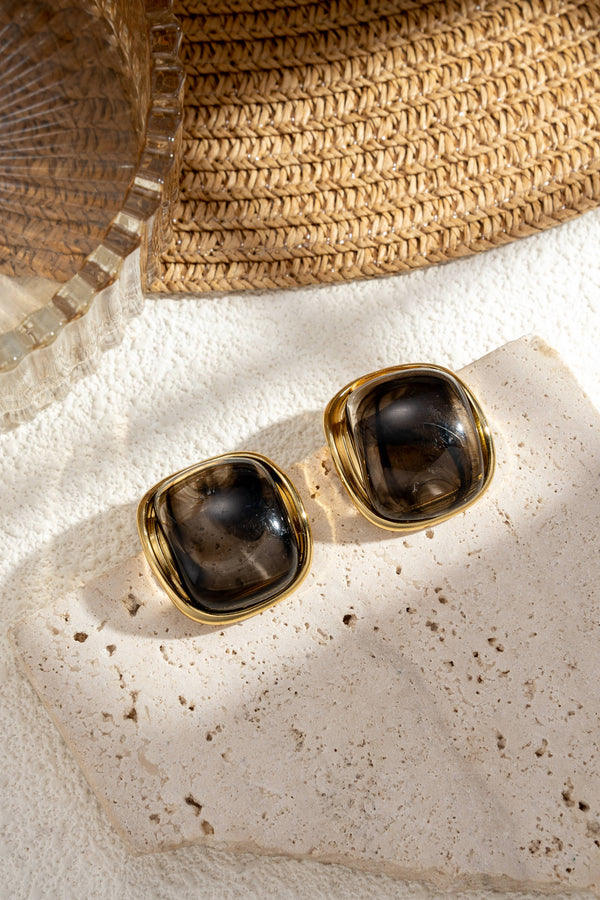 Set of 6 pairs of chic women's square colored resin gold-tone earrings