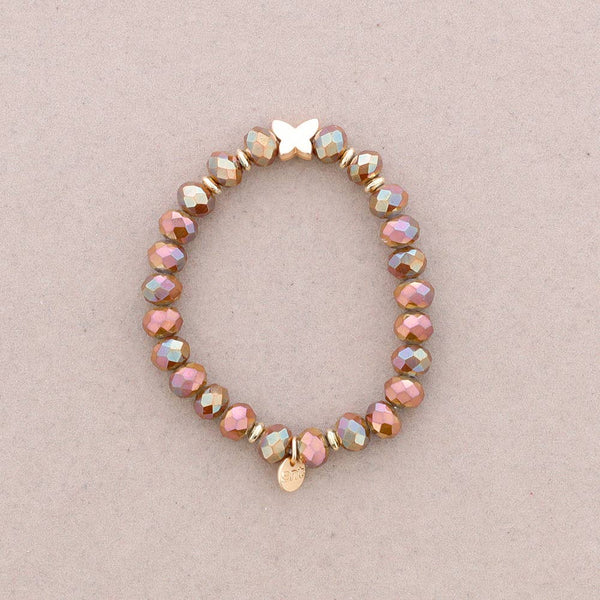 Elastic Bracelet with Faceted Crystal Butterfly Metal