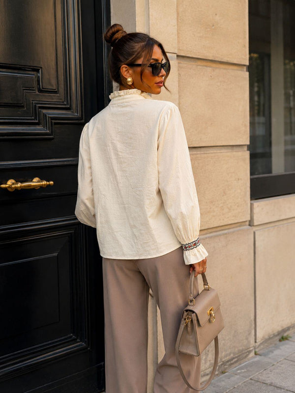 Aria Boho Chic Embroidered Ruffle Blouse