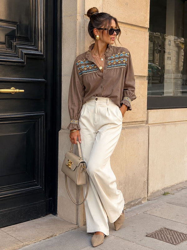 Aria Boho Chic Embroidered Ruffle Blouse