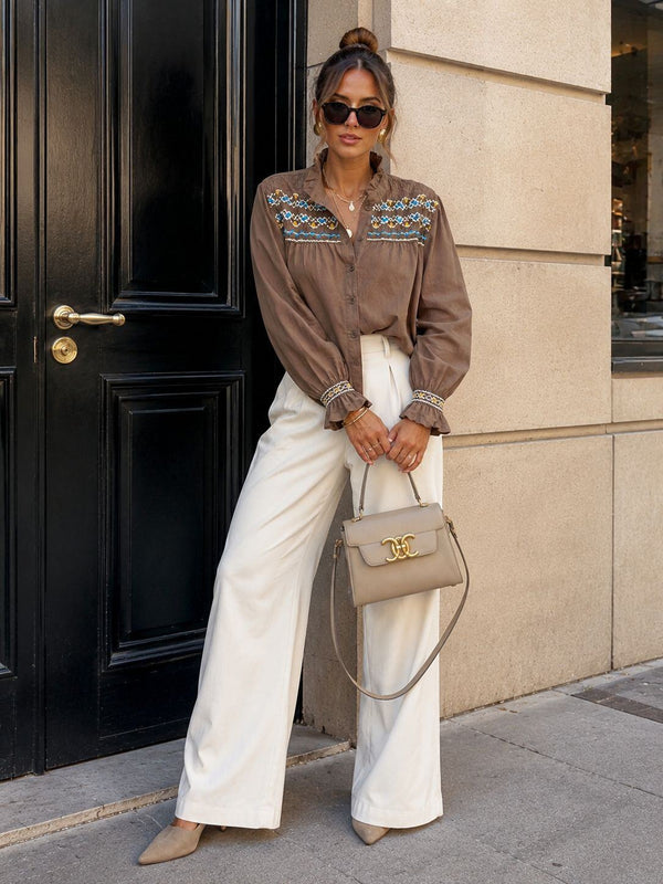 Aria Boho Chic Embroidered Ruffle Blouse