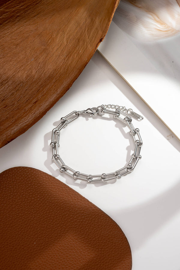 Modern steel necklace and bracelet set with rectangular mesh