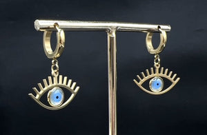 Evil Eye pendant earrings on hoops