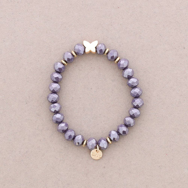 Elastic Bracelet with Faceted Crystal Butterfly Metal