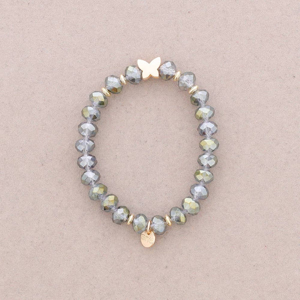 Elastic Bracelet with Faceted Crystal Butterfly Metal