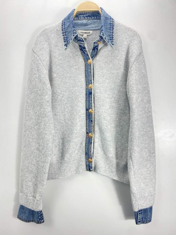 Chambray Denim Trim Button-Front Cardigan