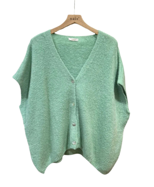 Green cardigan made from kid mohair and wool mix