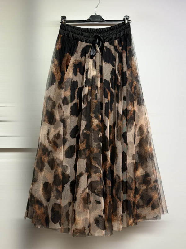 Tuille Leopard Print Skirt