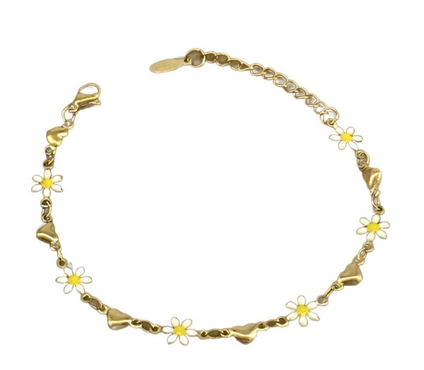 Daisy & Heart Chain Bracelet